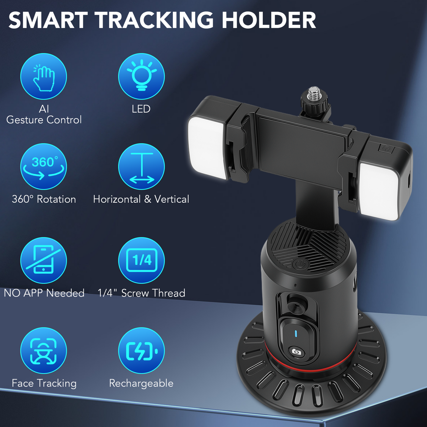 Auto Face Tracking Phone Holder, 360° Rotation Face Body Phone Tripod Smart Shooting Camera Mount with Rechargeable Remote and Light for Live Vlog Streaming Video, Rechargeable