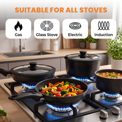 20 Piece Pots and Pans Set, Nonstick Cookware Set with Detachable Handles, Oven & Dishwasher Safe, Induction Compatible, Stackable RV Kitchen Cooking Set, Black