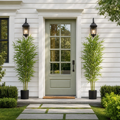 Artificial Bamboo Tree, 6ft Tall Fake Bamboo Plant with Planter, Faux Trees with 5 Trunks and Lifelike Leaves for Indoor Outdoor Home Office Décor