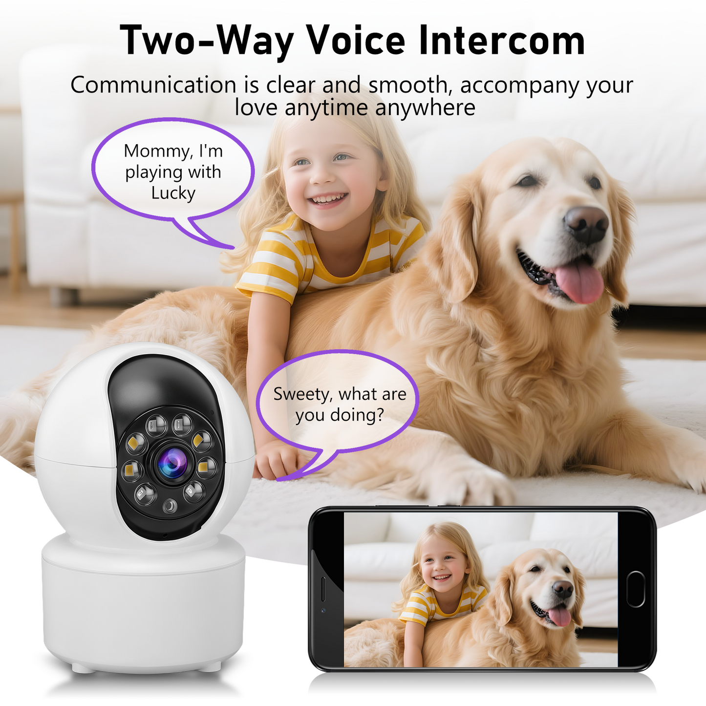 2K Baby Monitor Indoor,Home Security Camera with Two-Way Audio, 360° Rotation, IR Night Vision