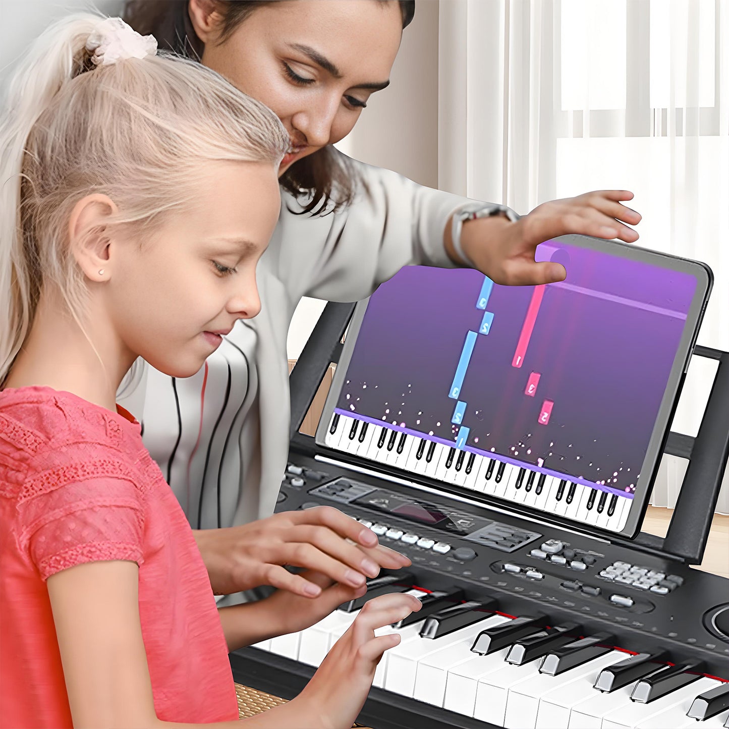61 Key Keyboard Piano, Upgraded Kids Keys Piano Keyboard for Beginners, Portable Electronic Digital Piano with Built-in Dual Speaker, Microphone and Music Stand, Birthday Gift for Boys Girls Age 3-12