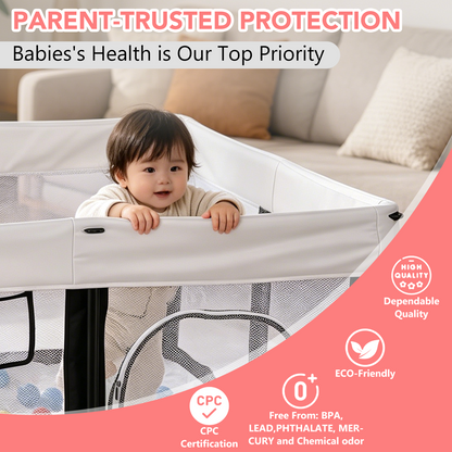Portable Baby Playpen Large Play Yard Fence for Toddlers Indoor Outdoor,50"x50" with 30 Ocean Balls,White
