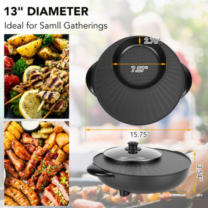 2‑in‑1 Electric Hot Pot and Grill Combo, Smokeless Indoor Korean BBQ & Shabu Shabu Pot, Non‑Stick Countertop Cooker 5-Temp Control for Family Dinner Party, Black