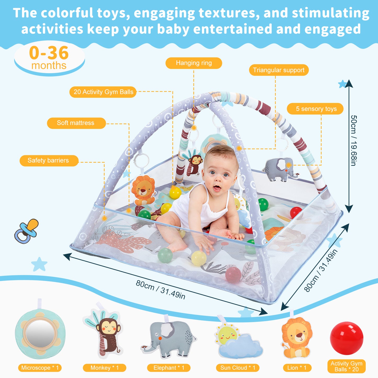Baby Play Gym Mat with Ball Pit Activity Gym Center Motor Skill Development for Newborn Infant Baby Toddlers Gray