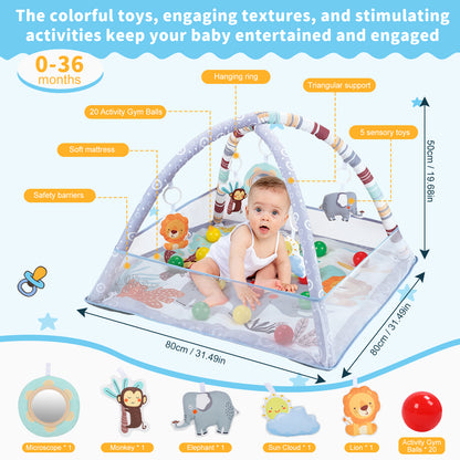 Baby Play Gym Mat with Ball Pit Activity Gym Center Motor Skill Development for Newborn Infant Baby Toddlers Gray