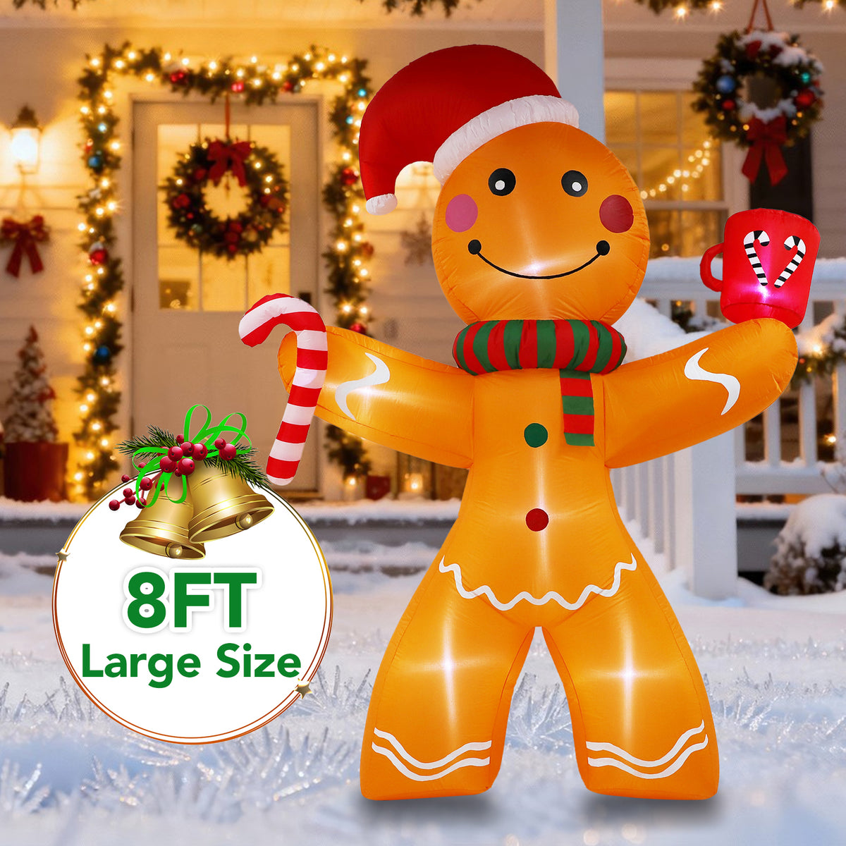 Christmas Inflatables Decoration, 8ft Christmas Inflatable Gingerbread Man, Christmas Blow Up Yard Decorations with Build-in LEDs, Inflatable Christmas Decorations Outdoor for The Yard, Lawn, Garden