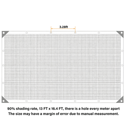 90% Shade Cloth, Dog Kennel Shade Cover, 13 x 16.4 FT Sturdy Durable Sunblock Shade Mesh Tarp with Grommets for Patio Plants Greenhouse Chicken Coop Porch