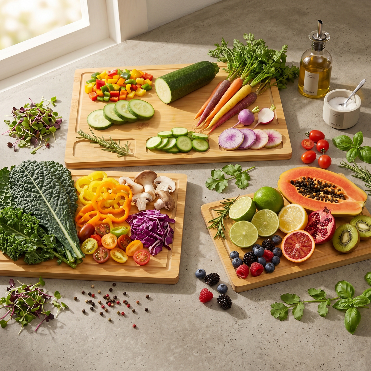 3 Sizes Bamboo Cutting Board Set with Juice Groove & Side Storage Slots, Heavy Duty Wooden Kitchen Chopping Boards for Meat Vegetable Fruit