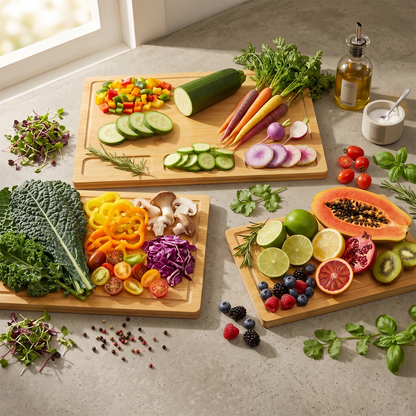 3 Sizes Bamboo Cutting Board Set with Juice Groove & Side Storage Slots, Heavy Duty Wooden Kitchen Chopping Boards for Meat Vegetable Fruit