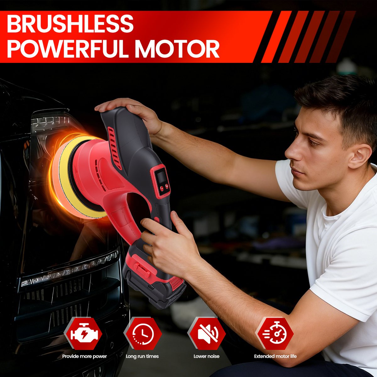 Cordless Car Buffer Brushless Polisher w/ 2x2000mAh 12V Batteries,6 Inch Car buffer Waxer Kit w/6 Variable Speed & Extra Attachments,Polisher for Car Detailing,Boat Sanding,Scratch Removing