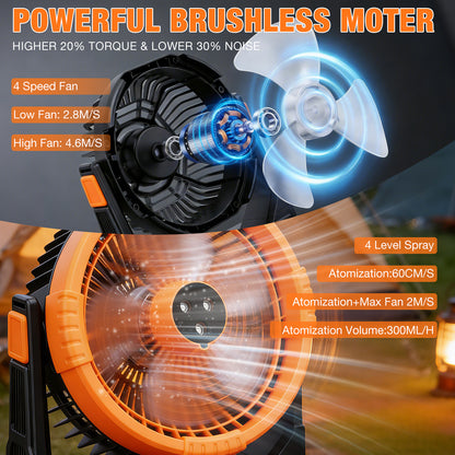 Portable Misting Fan - 10L Water Tank 10-inch Outdoor 20000mAh USB Rechargeable Fan with Remote Control,4 Speeds,4 Spray Mister,RGB Light,Timer, Floor Cooling Fan for Patios/Camping,Orange