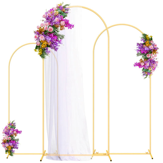LHCER Set of 3 Metal Wedding Arch Backdrop Stand, Elegant Gold Arched Frames (4FT/5FT/6FT) for Wedding, Birthday Party, Bridal Shower,Ceremonies, Anniversaries, Graduation Décor