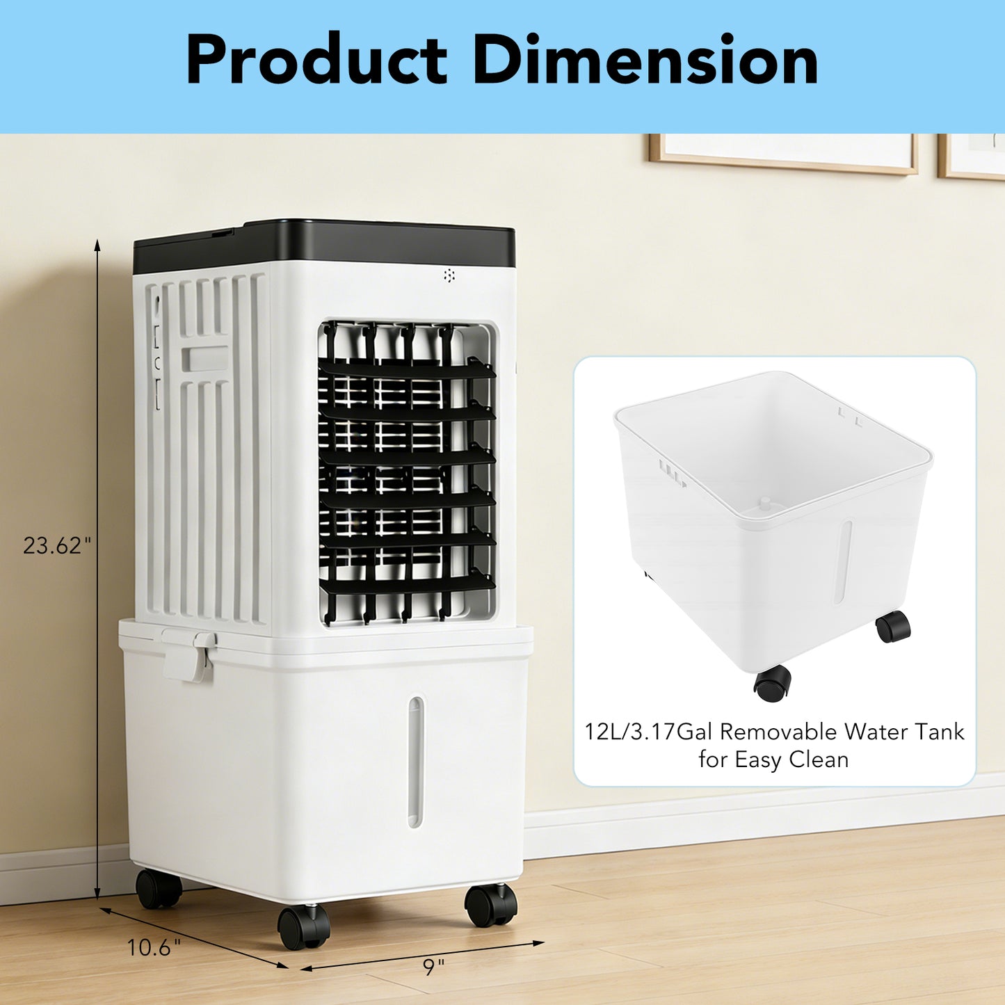 3-in-1 Evaporative Air Cooler Portable Air Cooling Oscillation Fan with Remote Control for Home,White