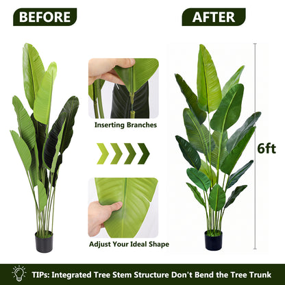6ft Artificial Bird Of Paradise Plants with 15 Stems, Tall Faux Paradise Tree, Artificial Plants for Home Office Decor
