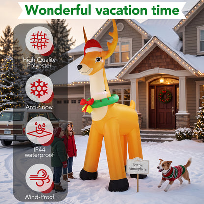 12FT Giant Christmas Inflatable Reindeer Decoration with Chasing LED Lights,Blow Up Yard Decoration for Party Garden Yard Lawn Decor