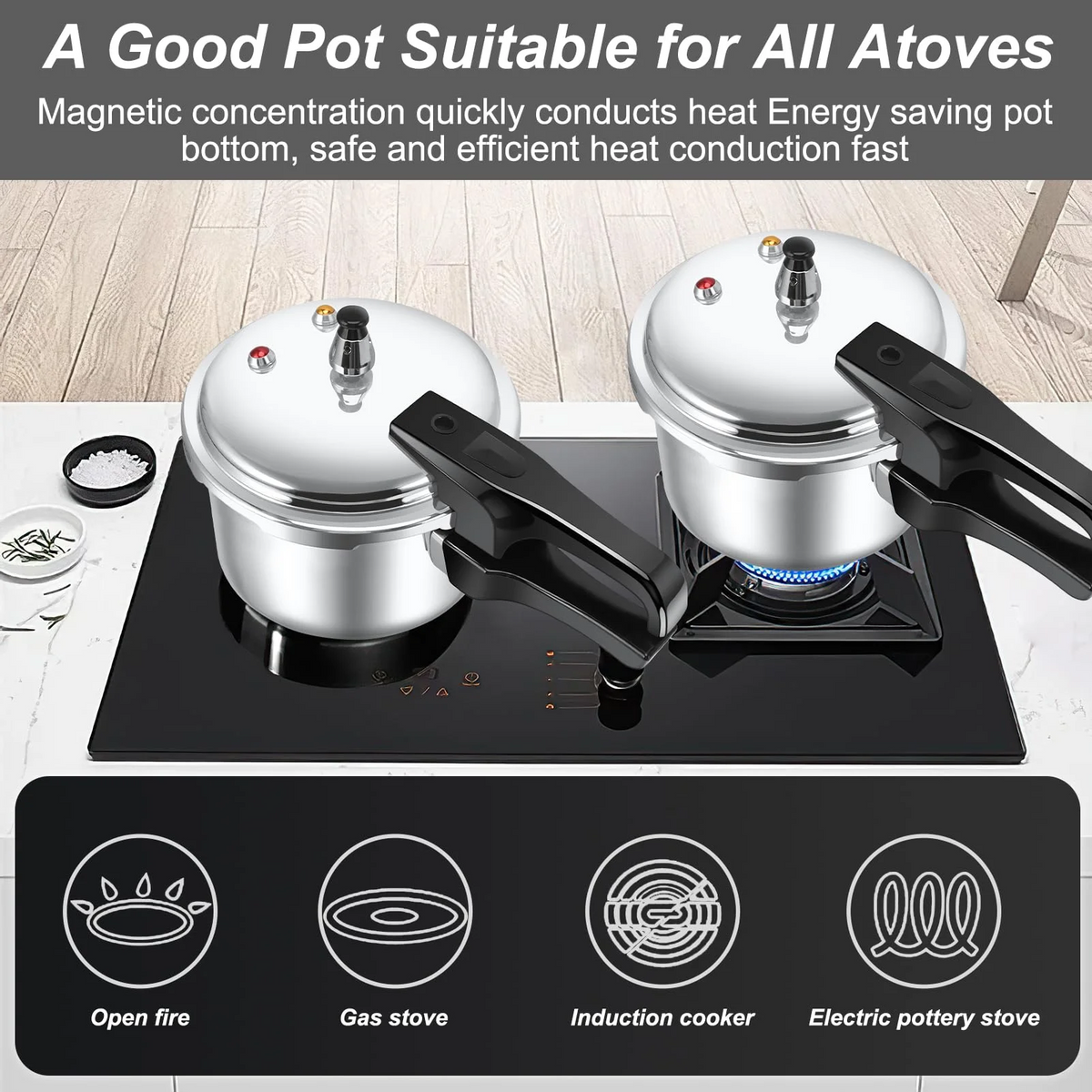 Aluminum Pressure Cooker, 7.5 QT Aluminum Pressure Cooker Cooking Various Foods For Gas Stove Induction Cooker