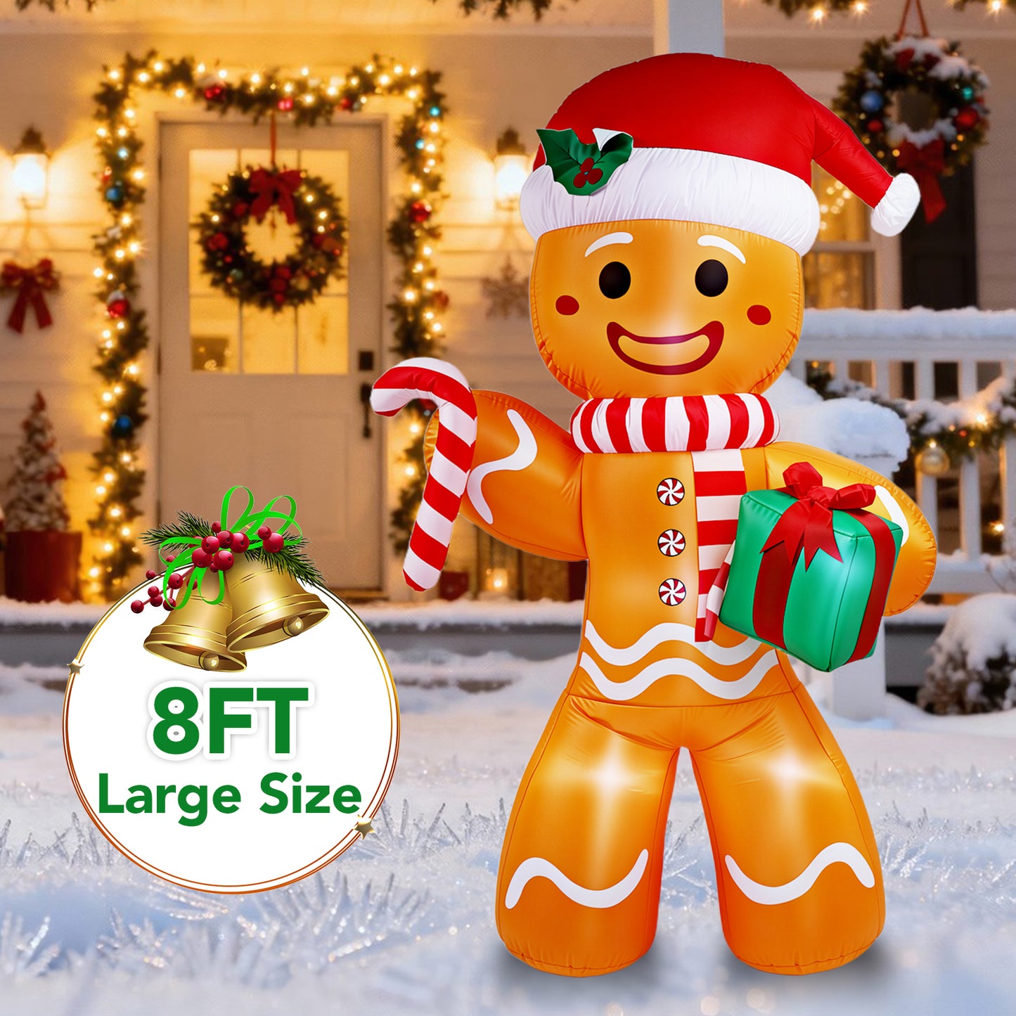 8FT Christmas Inflatable Gingerbread Man, Christmas Blow Up Yard Decorations with Build-in LEDs, Inflatable Christmas Decorations Outdoor for The Yard, Lawn, Garden