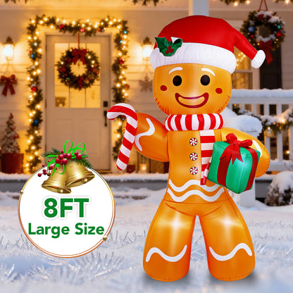 8FT Christmas Inflatable Gingerbread Man, Christmas Blow Up Yard Decorations with Build-in LEDs, Inflatable Christmas Decorations Outdoor for The Yard, Lawn, Garden