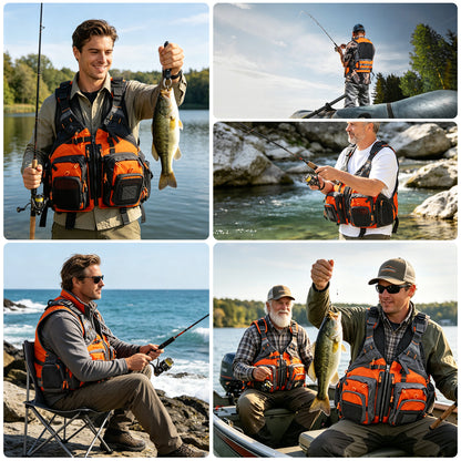 Fly Fishing Vest for Men Women, Comfortable Adjustable Fishing Vest with Multi-Pockets Reflective Stripes, Lightweight and Durable Unisex Strap Fishing Vest Pack, for Fly Bass Fishing,Orange