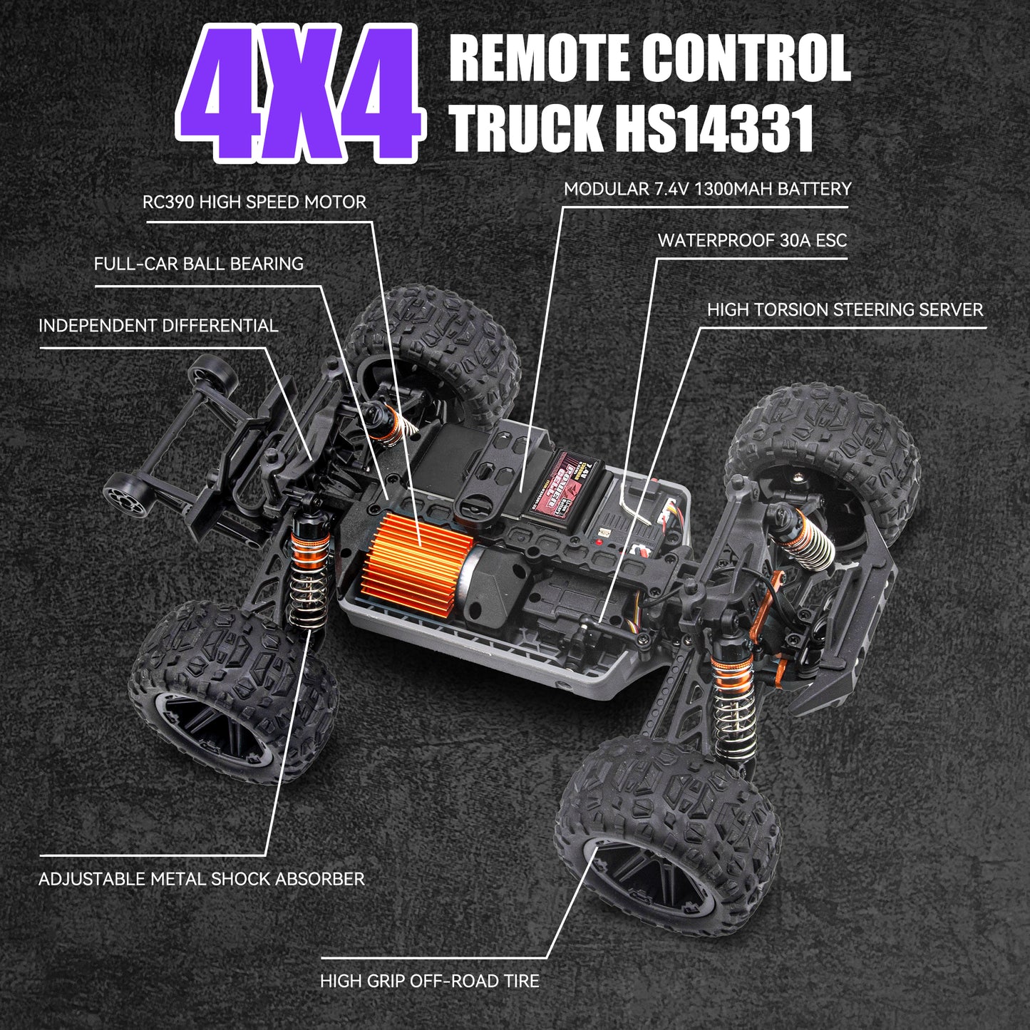 RC Cars for Adults Kids 60KM RTR 1/14 Military RC Trucks 390 Brushed Motor 4X4 Off Road Remote Control Car Toy for Boys Girls Gift All Terrain Fast RC Monster Truck with 2 Li-ion Batteries