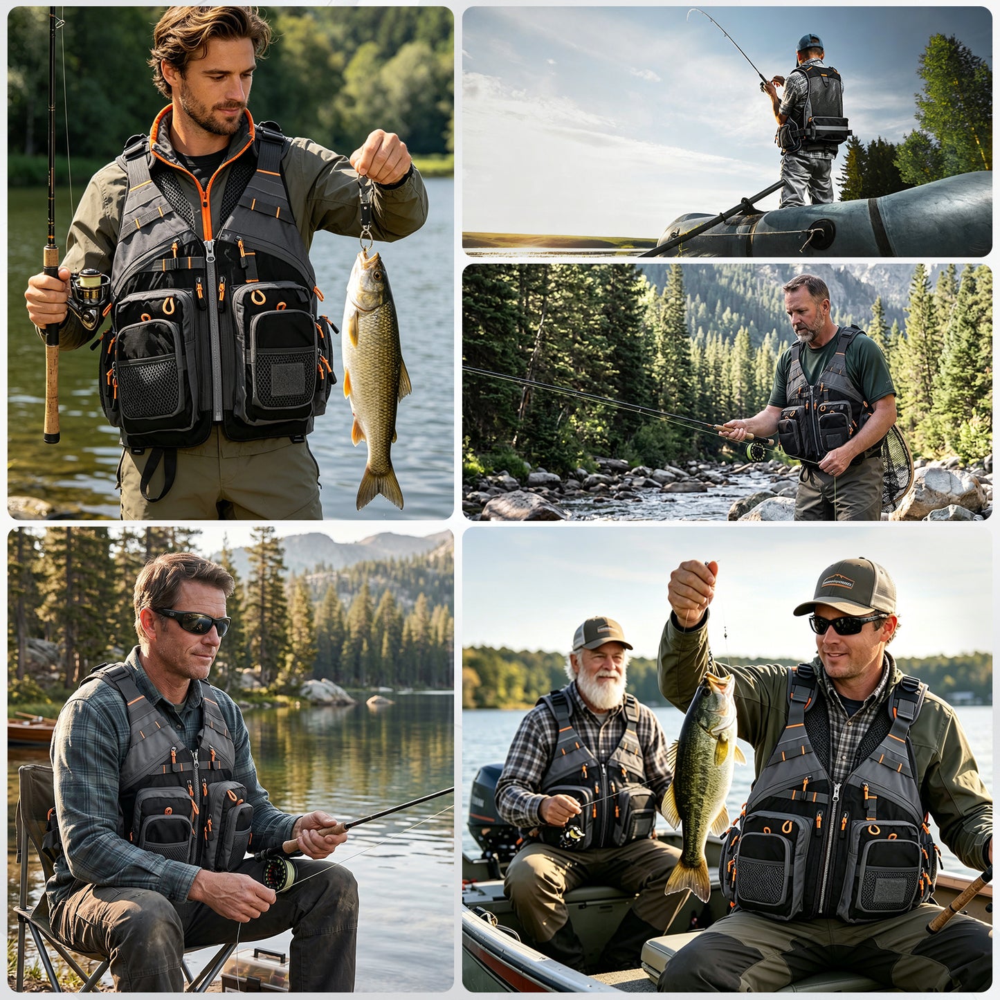 Fly Fishing Vest for Men Women, Comfortable Adjustable Fishing Vest with Multi-Pockets Reflective Stripes, Lightweight and Durable Unisex Strap Fishing Vest Pack, for Fly Bass Fishing,Black