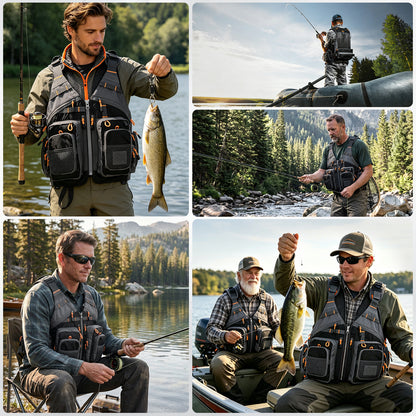 Fly Fishing Vest for Men Women, Comfortable Adjustable Fishing Vest with Multi-Pockets Reflective Stripes, Lightweight and Durable Unisex Strap Fishing Vest Pack, for Fly Bass Fishing,Black