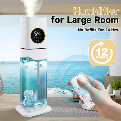 Humidifier For Large Rooms, 8L/2.11Gal Cool Mist Tower Top Fill Humidifiers, Floor Humidifiers For Baby,Pets,Plants,with Remote,Timer,Auto Shut Off,White