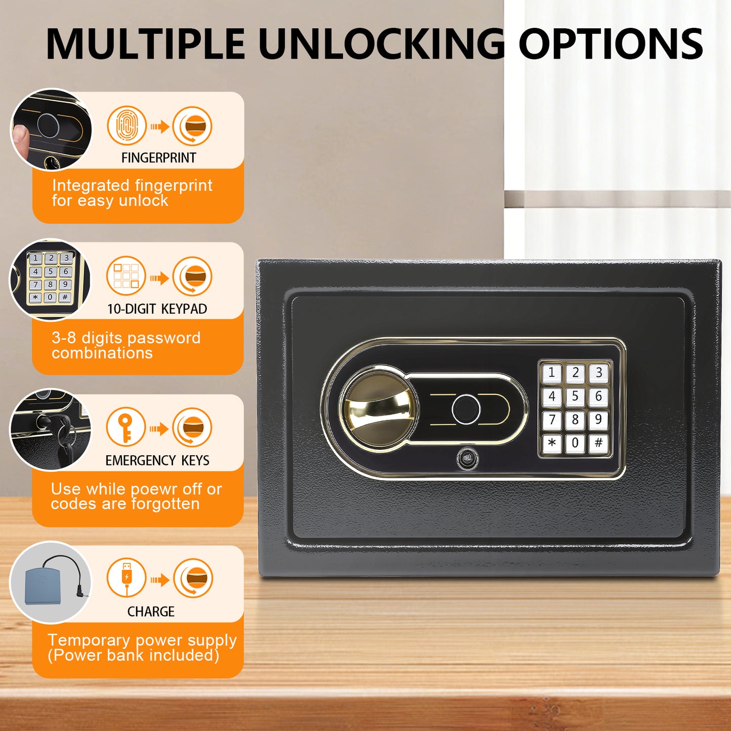 0.4 Cuft Fingerprint Safe Box, Electronic Digital Security Safe with Alarm & Fireproof Bag for Home Office Hotel