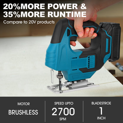 20-Volt 900W Cordless Orbital Jigsaw Kit With 2.5Ah Lithium-Ion Battery,Blue
