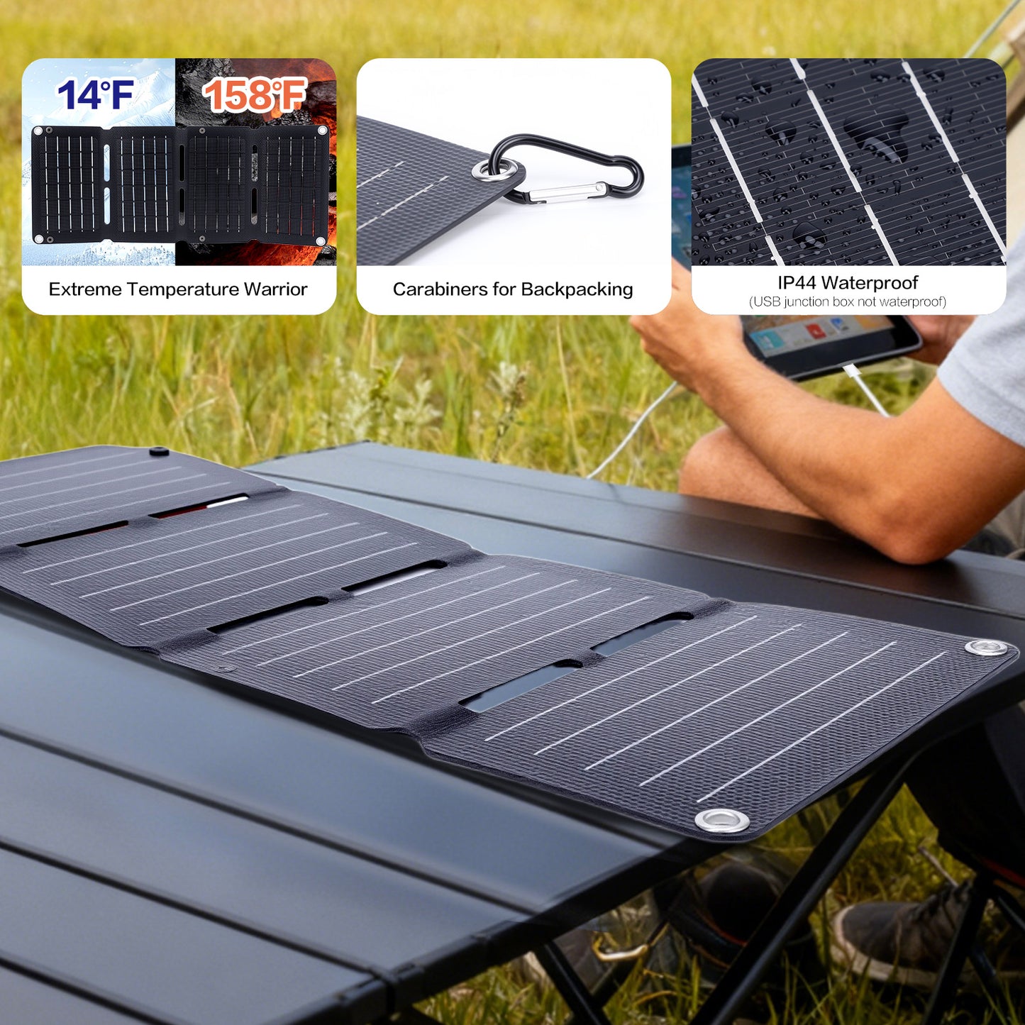 40W Foldable Solar Panel Charger with USB C and USB A Outputs, Folding Solar Charger Compatible with Phone Tablet Power Banks, Portable Solar Panel Waterproof for Outdoor Camping, Hiking, Backpacking