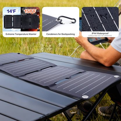 40W Foldable Solar Panel Charger with USB C and USB A Outputs, Folding Solar Charger Compatible with Phone Tablet Power Banks, Portable Solar Panel Waterproof for Outdoor Camping, Hiking, Backpacking