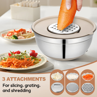 Mixing Bowls with Airtight Lids, 32Pcs Stainless Steel Nesting Non-Slip Bottoms Mixing Serving Bowls Set wtih 3 Grater & Tools Gadgets, 7/4/2.5/2.5/1.5/1QT Metal Salad Bowls for Mixing & Serving