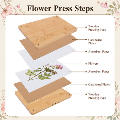 Wooden Flower Press Kit 10.8" x 6.9" Modular Layer Plant Press for Dried Flowers Plant Preservation for DIY Arts Dried Flowers Craft Tool