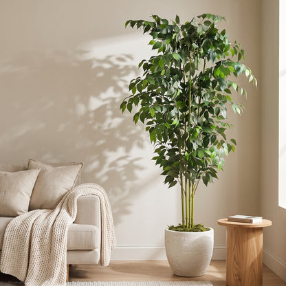 6ft Artificial Ficus Tree with Natural Trunk & Dense Foliage, Realistic Faux Ficus Tree with Lifelike Leaves, Sturdy Pot, Tall Fake Plants for Home Office Living Room, Porch, Garden Decor