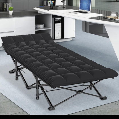 Folding Camping Cots for Adults, Portable Outdoor Camping Bed with Mattress, Heavy Duty Guest Bed Sleeping Cot Folding Bed for Camping Traveling Office Use, 74" x 26", Black, Supports 330 lbs
