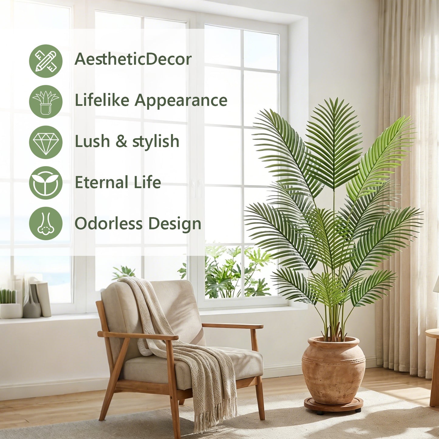 4ft Artificial Palm Plants, 4ft Palm Tree, Pre Potted Faux Greenry Tree for Home Decor Office House Living Room Indoor Outdoor, Big Plants House Plants