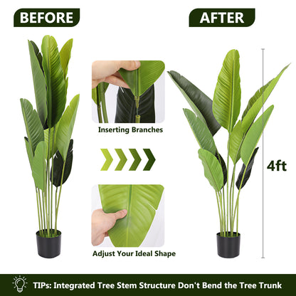 4ft Artificial Bird Of Paradise Plants with 9 Stems, Tall Faux Paradise Tree, Artificial Plants for Home Office Decor