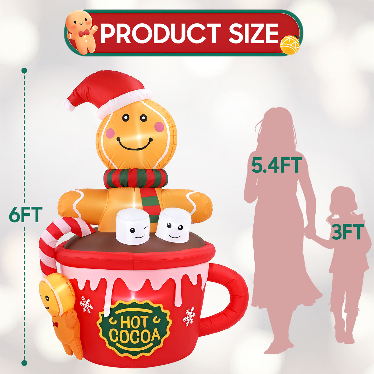 6 FT Christmas Inflatables Outdoor Decorations, Cute Christmas Blow Up Yard Decorations Gingerbread Man in Hot Cocoa Mug Scene for Garden Lawn Xmas Decor