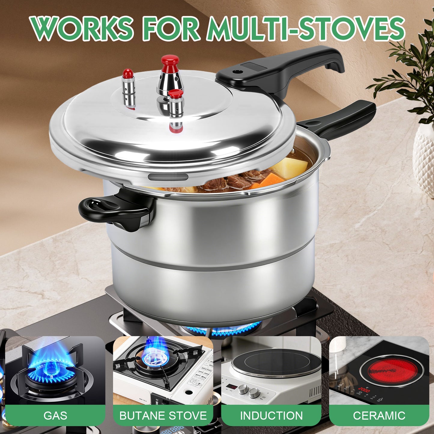 Aluminum Pressure Cooker, 5.5QT Aluminum Pressure Cooker Cooking Various Foods For Gas Stove Induction Cooker