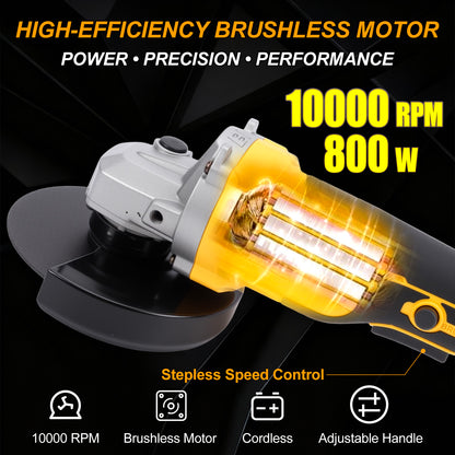 20V Cordless Angle Grinder Tool Brushless, 5 Inch, with Paddle, 2 x Flap Discs, 2 x Sanding Discs, 2 x Sawblades (Tool Only)