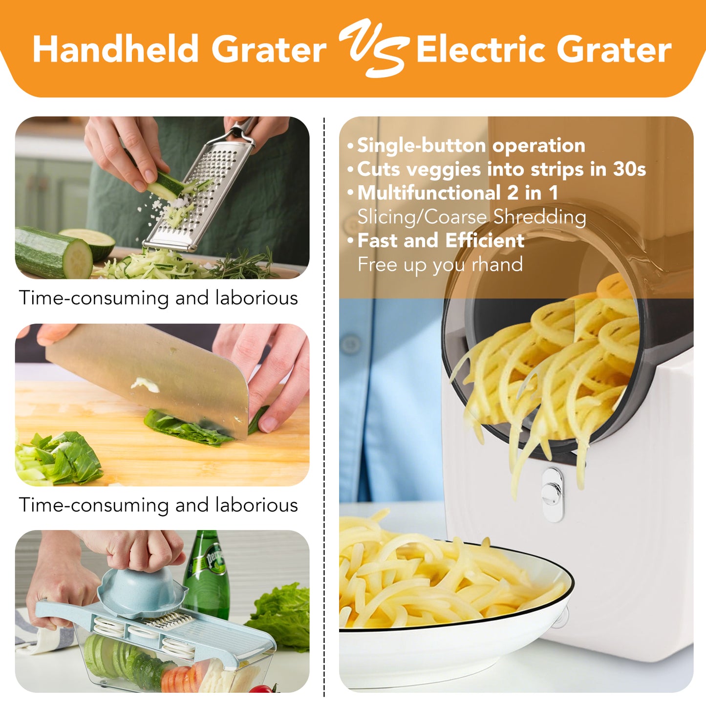 Cordless Electric Vegetable Slicer, Automatic Cheese Shredder with 4 Changeable Blades,Electric Cheese Grater for Cheese, Fruits, and Vegetables