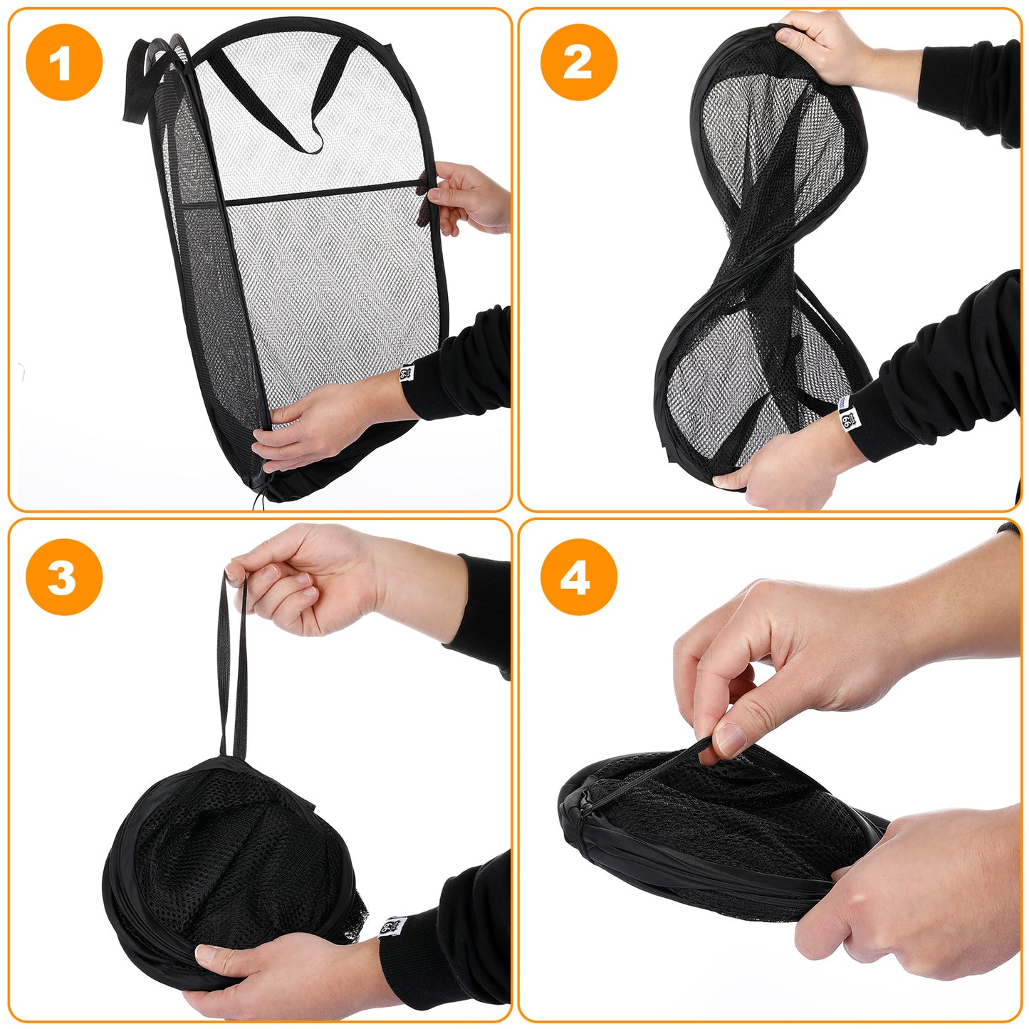 Collapsible Mesh Pop Up Laundry Hamper with Sturdy Handles - Portable Foldable Clothes Baskets for Dorm, Bathroom & Travel Storage (Black, 4 Packs)