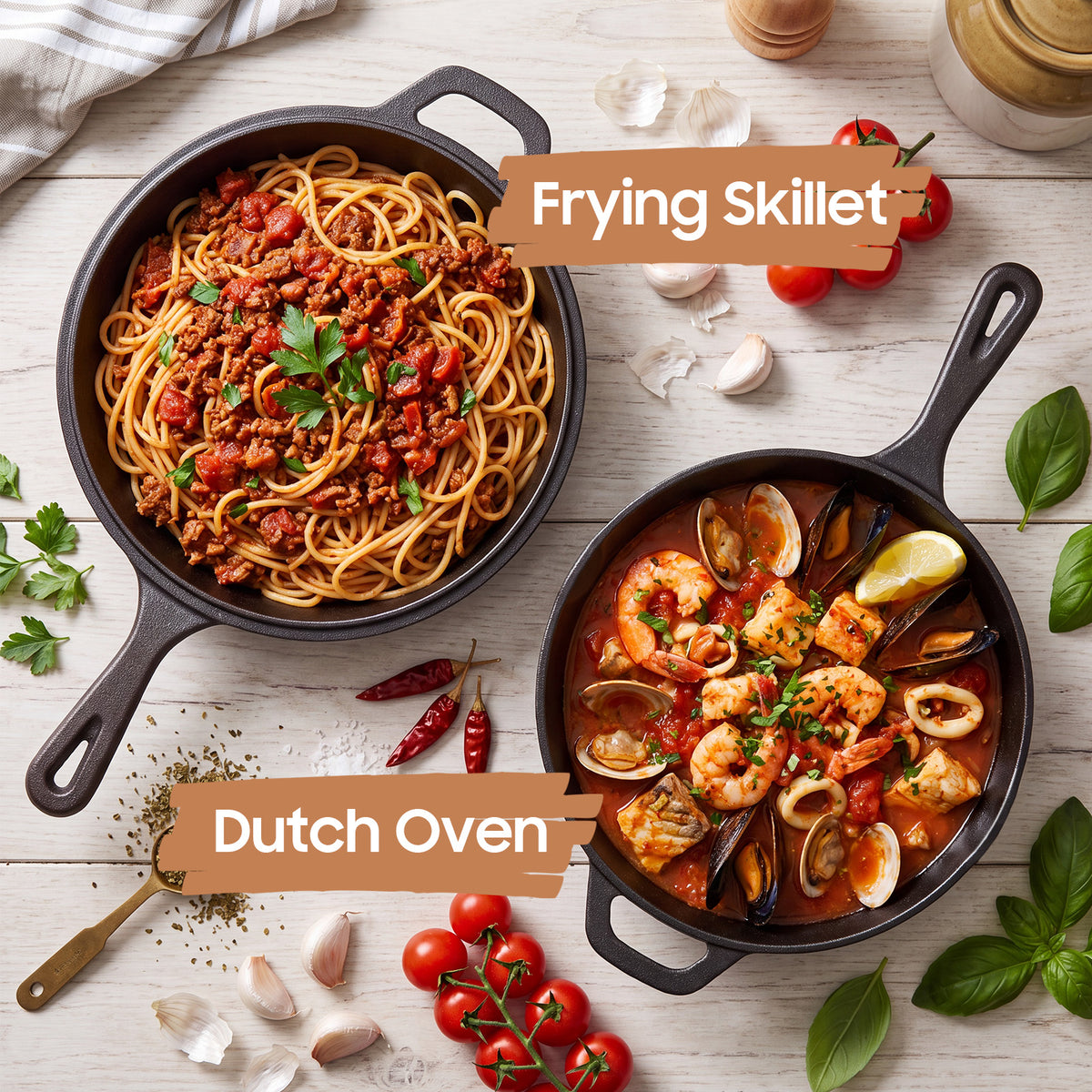 2-in-1 Cast Iron Dutch Oven Pot, with Skillet & Lid, 3QT Deep Pot + 1.5QT Frying Pan, Versatile for Oven, Stove, Grill, Campfire