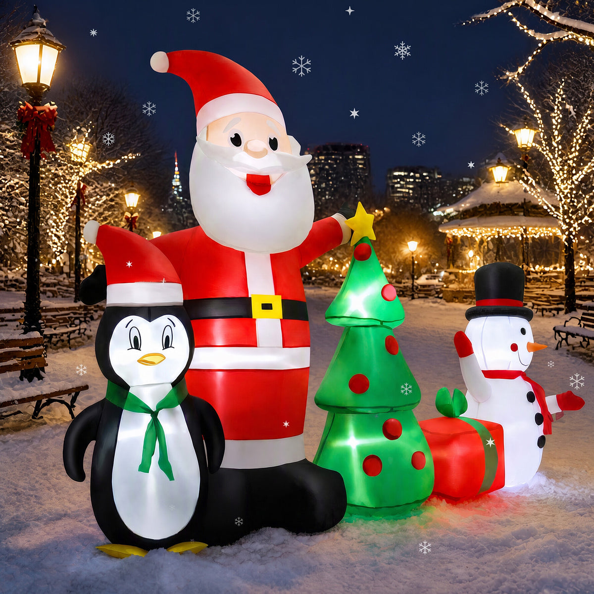 6FT Christmas Inflatables Decorations with Blow Up LED Lights, Santa Claus Snowman Penguin Gift Boxes & Christmas Tree for for Holiday Decor,Xmas Party,Yard