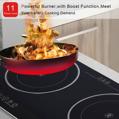 Electric Ceramic Cooktop,26.8 in 2 Burners Built-in Countertop Burners Cooker,2200W Electric Stove,11 Power Levels, Kids Lock & Timer,LED Touch Control