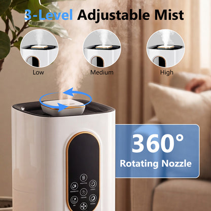 Humidifiers for Bedroom 1000 sqft, 2.4Gal/9L Humidifier Large Room Warm & Cool Mist,with 360°Nozzle & Essential Oil Diffuser, Top Fill Large Room Humidifiers for Home Office Plants, White