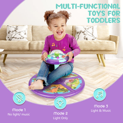 Dinosaur Sit and Spin, 360° Sit and Spin, Toddler Toy Age 1 2 3 with LED & Music, Birthday Gift for Boy Girl 18 Months +, Toddler