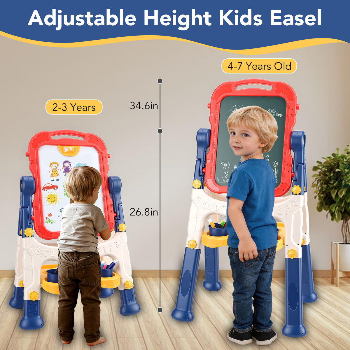 Art Easel for Kids, Adjustable Standing Rotatable Double Sided Easel with Painting Accessories for Toddlers Boys and Girls,Red