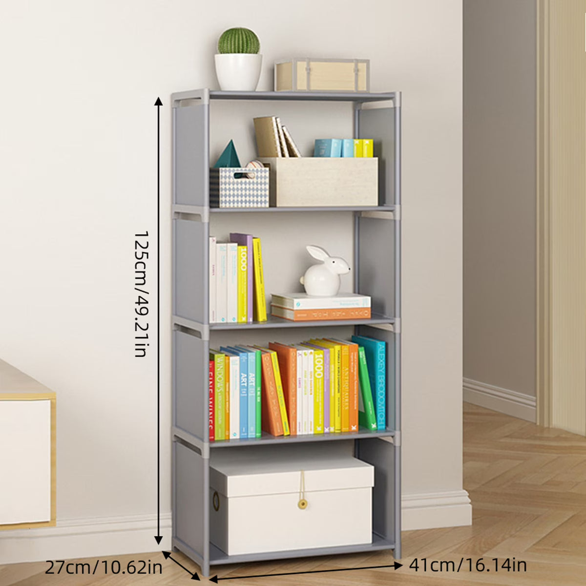 5 Tier 4 Cubes Portable Bookcase Storage Shelves Adjustable Storage Organize for Home Office Bedroom Study,Gray