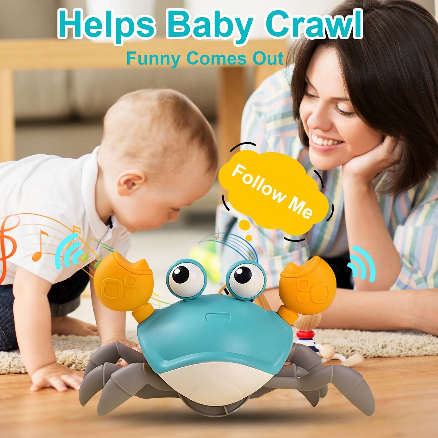 Crawling Crab Baby Toy with Music and LED Light, Sensory Tummy Time Toys 0-6 6-12 12-18 36 Months Babies Boy Girl Learning Crawl, Interactive Walking Dancing Moving Crab Toddler Birthday Gift, Orange